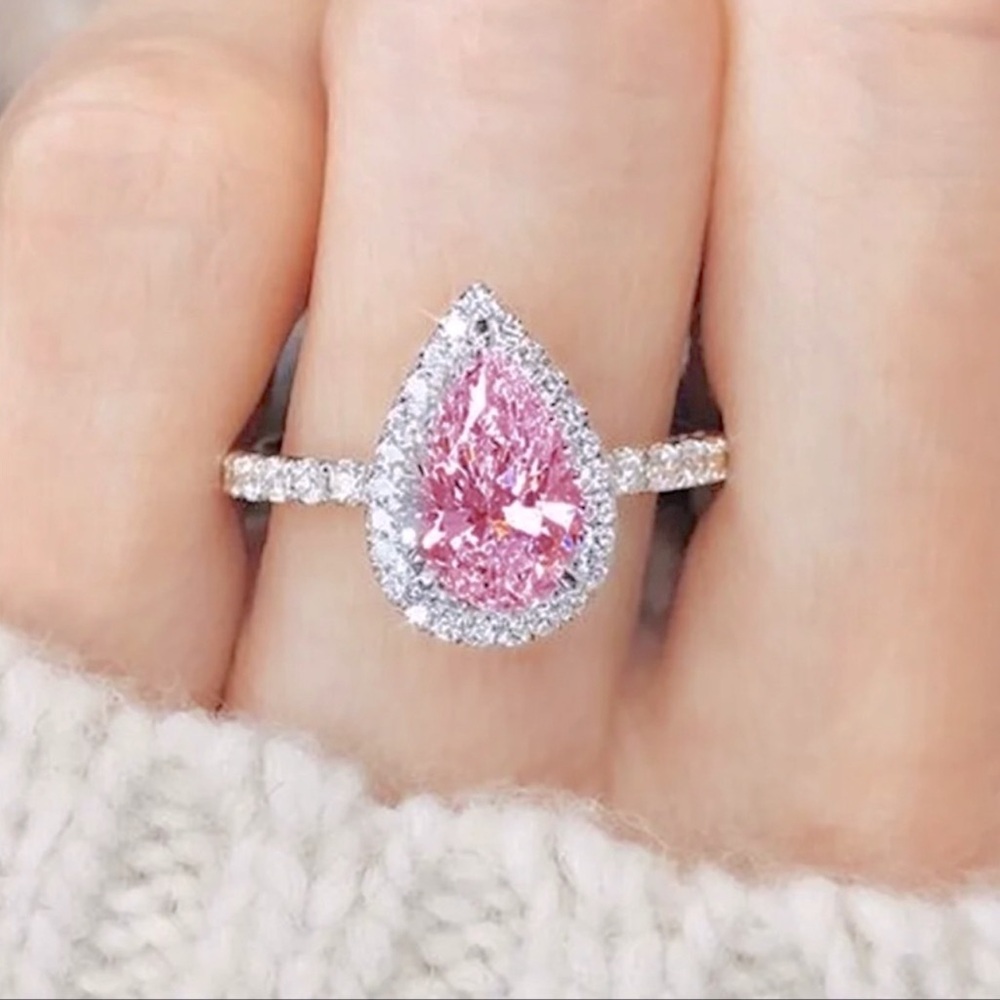 S925🌸AAA PINK CZ Tear Drop Ring🌸 SIZE 8 GORGEOUS - Picture 4 of 11